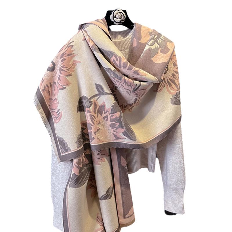Women'S Sunflower Jacquard Scarf Autumn And Winter Warm Shawl Air Conditioning Blanket Premium Scarf Travel Multi-Purpose