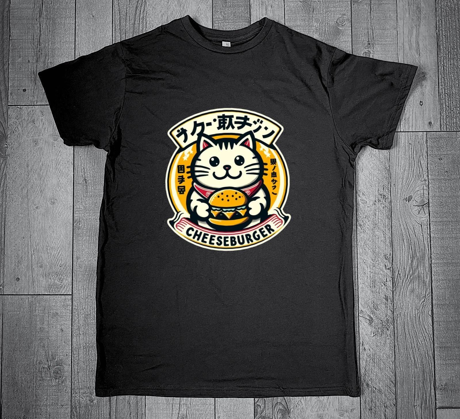 Japanese Cheeseburger Cat Kawaii Cute Chibi Logo Unisex T-Shirt S