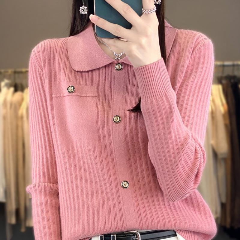 Malý voňavý styl Svetr s klopami pro ženy Na podzim a zimu Nový módní všestranný svetr Svetr přes hlavu