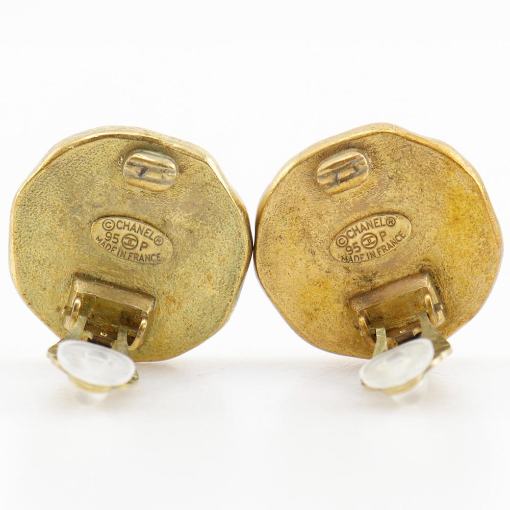 CHANEL COCO Mark Earring vintage black Plated Gold 23.1g Women Used