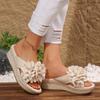 Mode Niedrige Schuhe Hausschuhe Plateau auf einem Keilabsatz Blume Luxus Pantoletten Slipper Damen Designer 2025 Sommer Rohrstoff Hufabsätze Flor