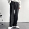 Men Suit Pants High Waist Button Zipper Fly Straight Wide Leg Long Pants with