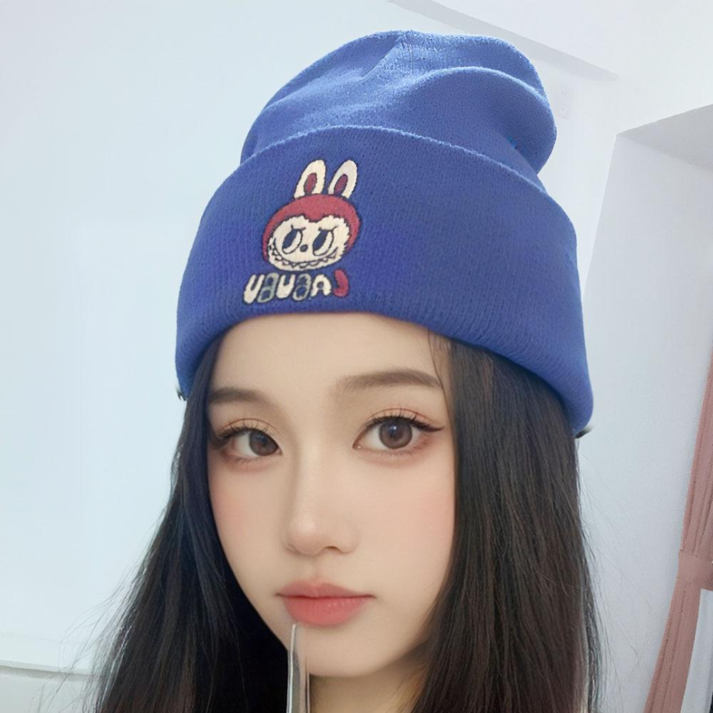 Autumn and winter trendy cartoon knitted hats for men and women labubu Embroidered student knit hat, warm hat