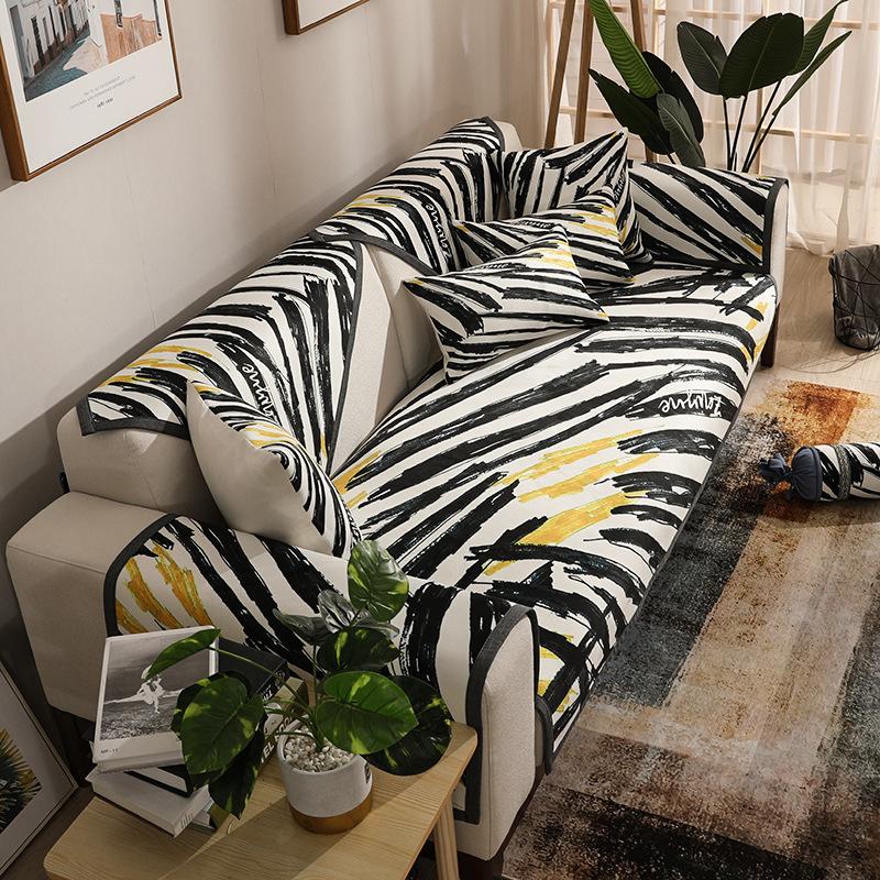 Nordischer Jacquard-Streifen Sofakissen Vier Jahreszeiten Universal Rutschfester Sofabezug Stoff Kissen Rückenlehne Armlehne Handtuchbezug Tuch