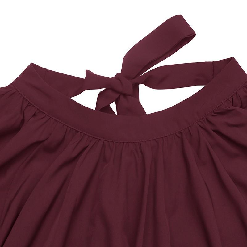 Womens Loose Long Sleeve Blouse With Back Tie Cutout Detail Semi-High Neck Winter 2026