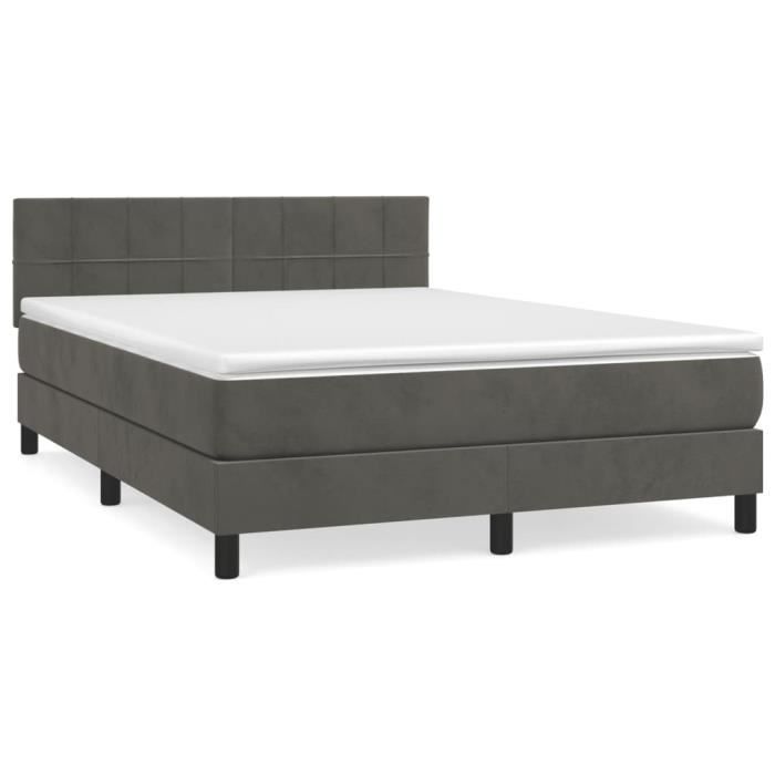 3141300 vidaXL Lit à sommier tapissier et matelas Gris foncé 140x190cm Velours
