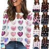 Women's Casual Round Neck Hollow,out Pullover Long Sleeve Valentine's Day Heart Print T,shirt Top