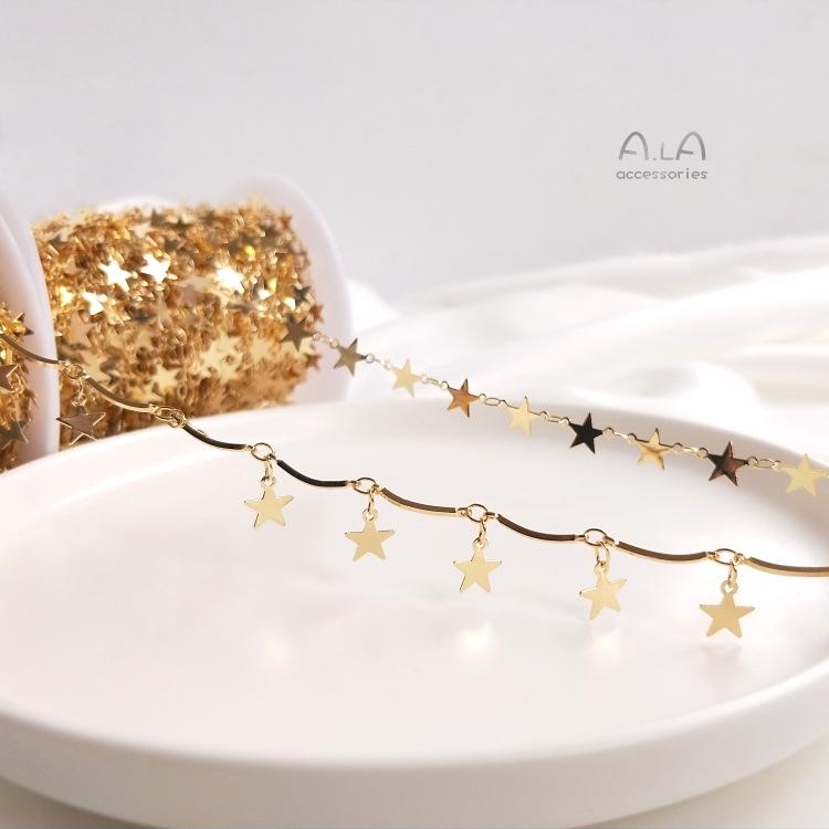 

Copper-Plated 14K Gold Star Chain for Handmade DIY Bracelets and Necklaces 14K gold-plated star linking chain 50cm