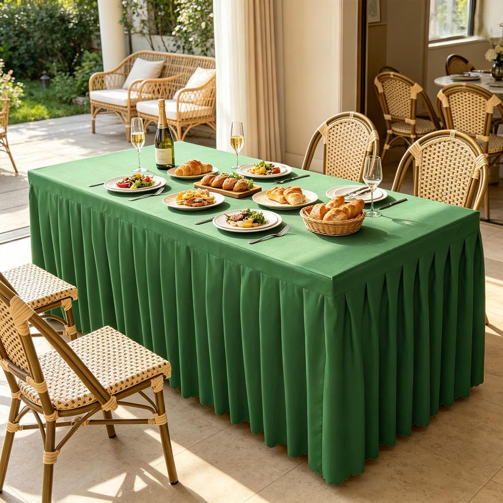 4FT Rectangular Polyester Tablecloth Wrinkle Resistant Table Skirt with Pleated Design for 120x60x75cm Tables Suitable for Event and Banquet Use