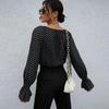 YYFS Women's Fashion Casual Spring Autumn Polka Dot Print Long Sleeve O-Neck Blouses & Shirts