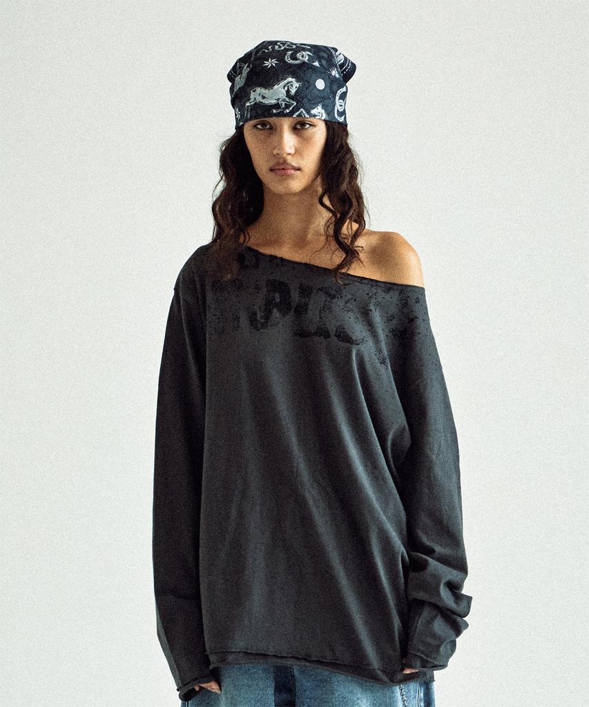 THEVINYLHOUSE Loose Fit Unbalance Ls Tee(W) Charcoal