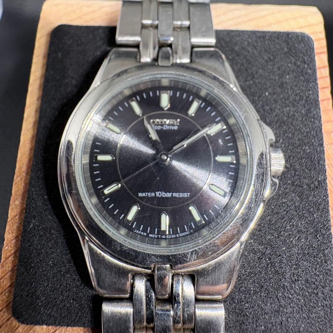 Used CITIZEN Eco Drive 10 ATM Water Resistant Working Product Black Watch Ladies