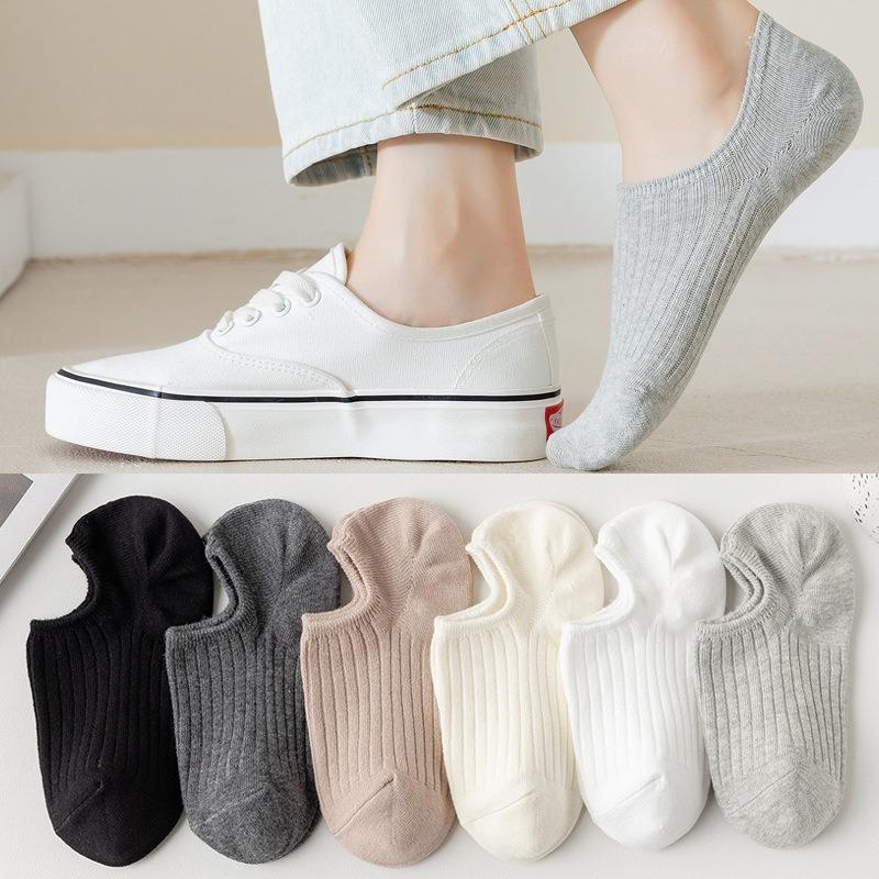Women's Summer Thin Style Solid Color Double Needle Pull Out Invisible Do Not Fall Off with The Boat Socks