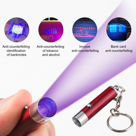 UV Flashlight Mini Anti-fake Battery Operated Portable Multifunctional Keychain Money Detection Metal
