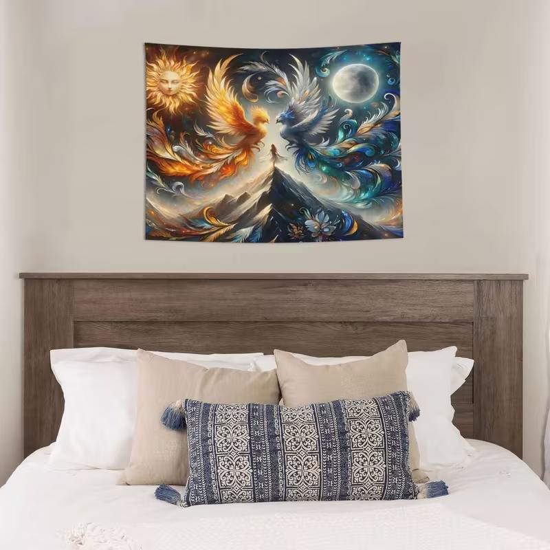 2D Fantasy Mountain Phoenix Tapestry Bohemian Home Decoration