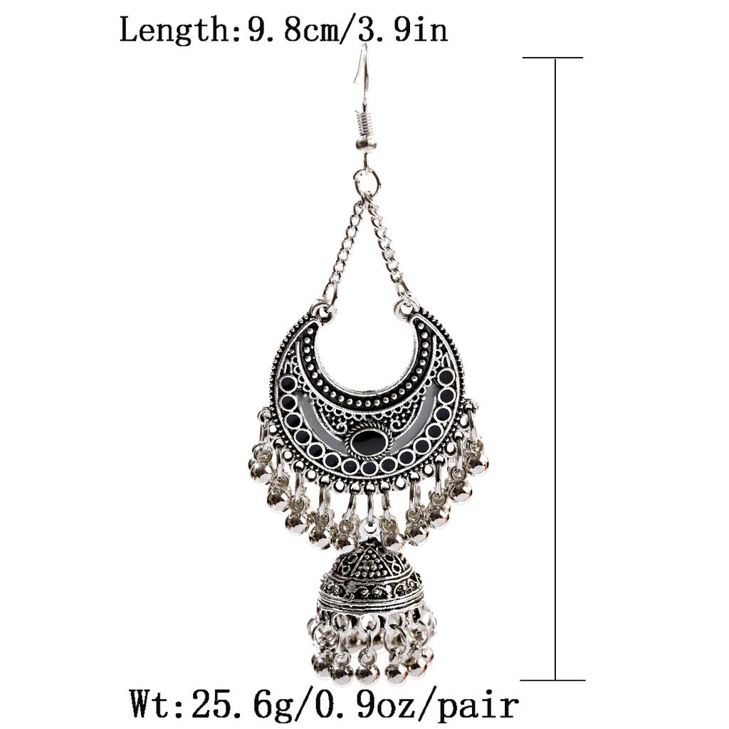 Ethnic Copper Color Indian Jhumka Gypsy Zircon Boho Geometric Lantern Tassel Oxidized Earrings Women's Afghan Hanging Earrings