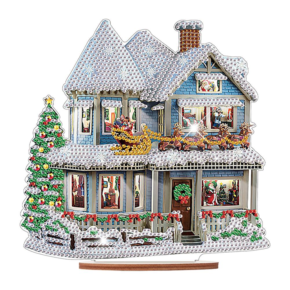 Wooden Santa Ornaments Kit Diamond Painting Desktop Diamonds Painting Desktop Decorations for Xmas Table Office Home Decoration