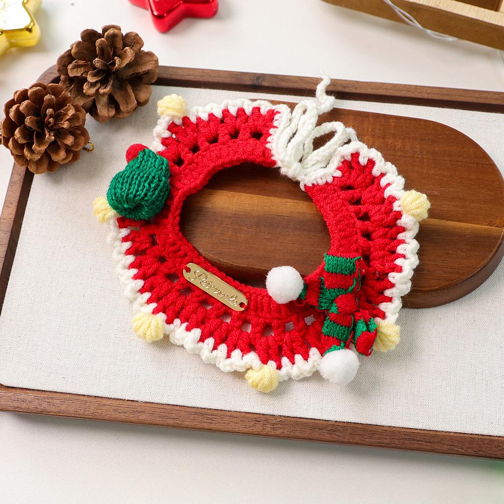 Pet Supplies Bib Hand Crocheted Snood Christmas Day Dog Cat Gold Label Saliva Towel Bib Collection