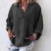 Women Fashion Plus Size Solid Casual Linen V-Neck Blouse T-Shirt