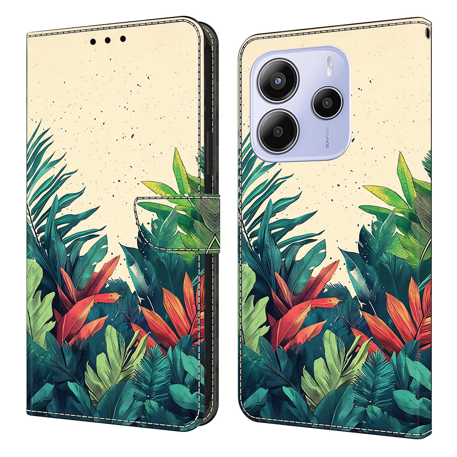 

For Xiaomi Redmi Note 14 5G Wallet Case Pattern Printing PU Leather Flip Stand Phone Cover Leaves