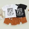 Boy Summer Clothes Set Short Sleeve Round Neck Letter Print T-shirt + Solid Color Drawstring Shorts Boys Outfits