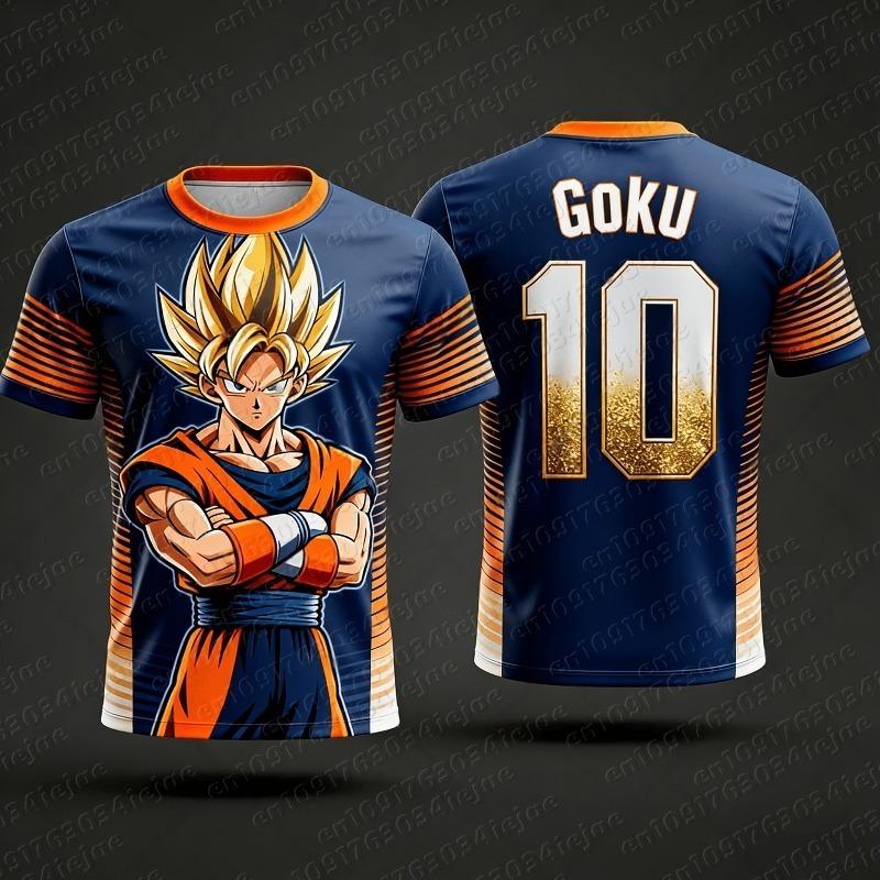 2026 New Adult Men's Dragon Ball Goku 3D Printed Football Jersey T-Shirt Kids Anime