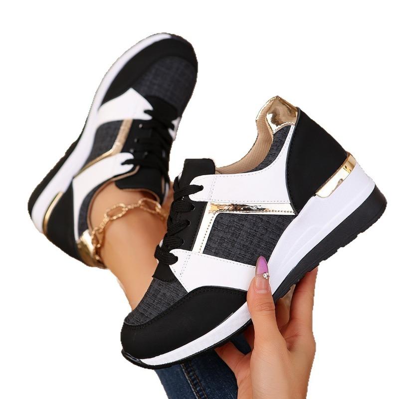 Women's Wide Width Fashion Sneakers, Spring Low-Cut Platform Casual Shoes, European Style Slip-On Walking Shoes