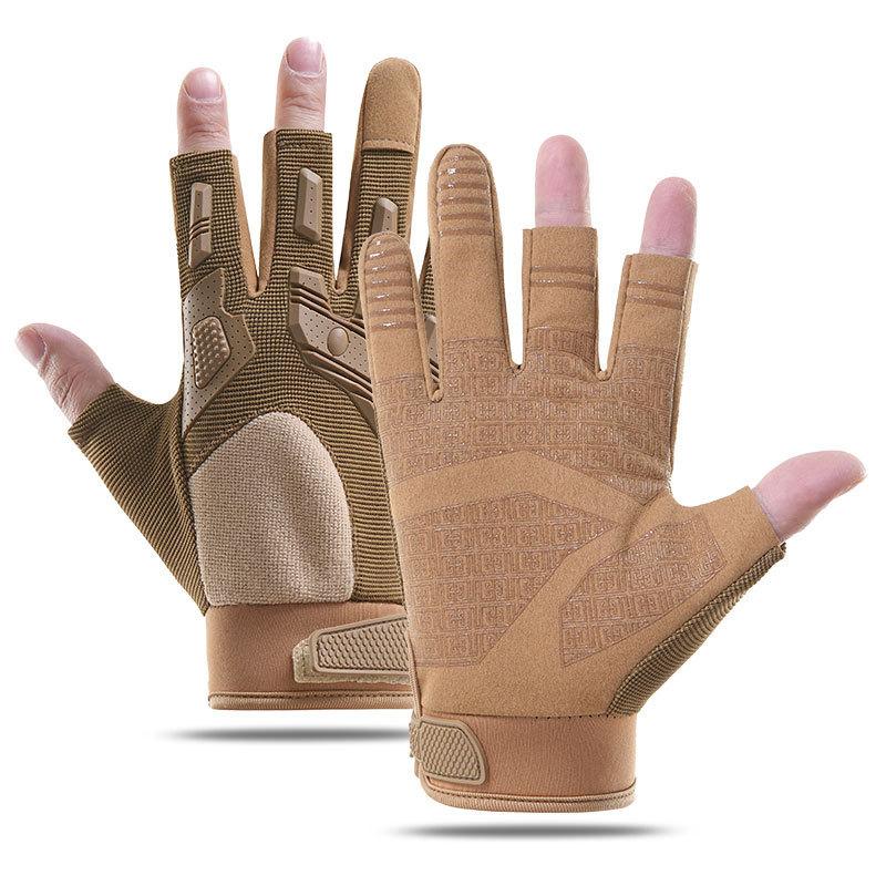 Tactical Gloves Men's Outdoor Rock Climbing Training Anti-slip Rubber Protective Finger Exposed Microfiber Leather Cycling Gloves