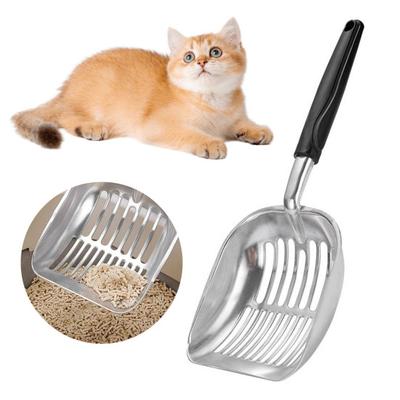 Katzenstreuschaufel, Metall-Katzenstreuschaufel, langer Griff, Legierung, Haustierkot-Siebschaufel, Katzenkotsieb, Reinigungszubehör