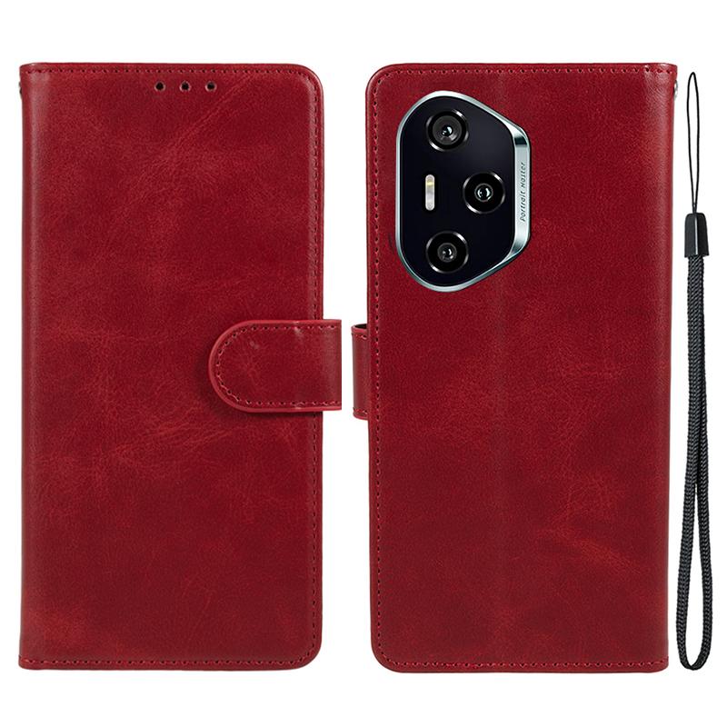 

Чехол для Honor 300 Pro PU Кожаный Кошелек Защитный Чехол для Телефона Текстура Теленка Red