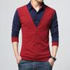 Maglia a maniche lunghe Patchwork Colorata da uomo Finto due pezzi Slim con colletto rovesciato Pullover per l'uso quotidiano