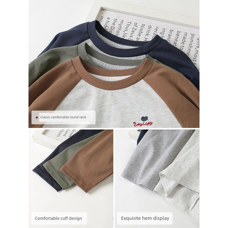 European Boys Pure Cotton Long Sleeves T-shirt Autumn Clothes Spring and Autumn New Arrival Children's Clothing Children's Bottoming Shirt Tops Autumn