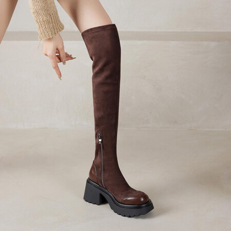 New stretch women's over-knee boots high heel comfortable thick-soled suede women's boots autumn and winter large size leather boots Martin boots wome