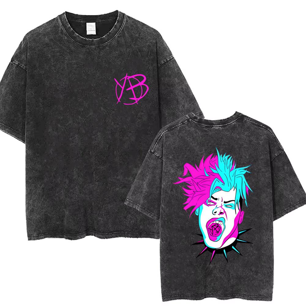 Women Washed Vintage Yungblud Skeleton Graphics T-Shirt Women Alternative Rock Oversized T Shirt Short Sleeve Streetwear