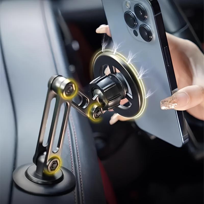 1pc 360° Rotatable Magnetic Car Mount, Aluminum Alloy Adjustable Folding Arm Stand, Waterproof Anti-Shake Easy Installation Dashboard Phone