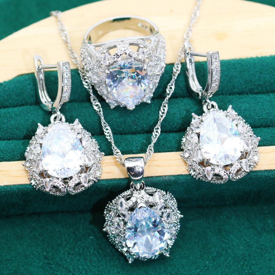 European and N Bride Wedding Jewelry Lady Luxury Rings Necklace Earrings Bracelet Set