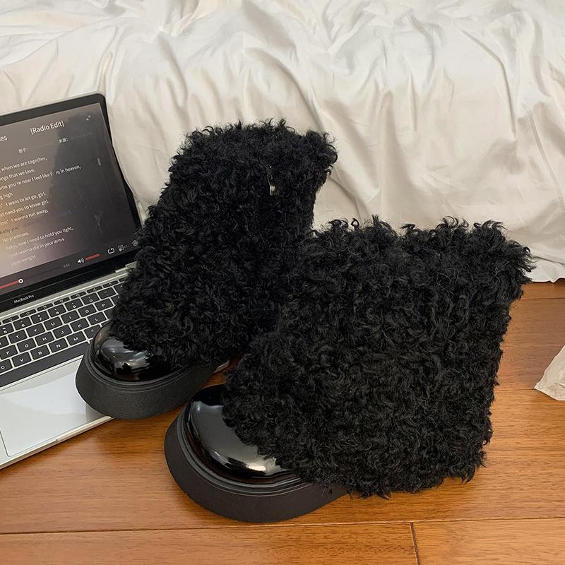 Ботильоны женские на платформе с мехом и высоким каблуком — фото 4