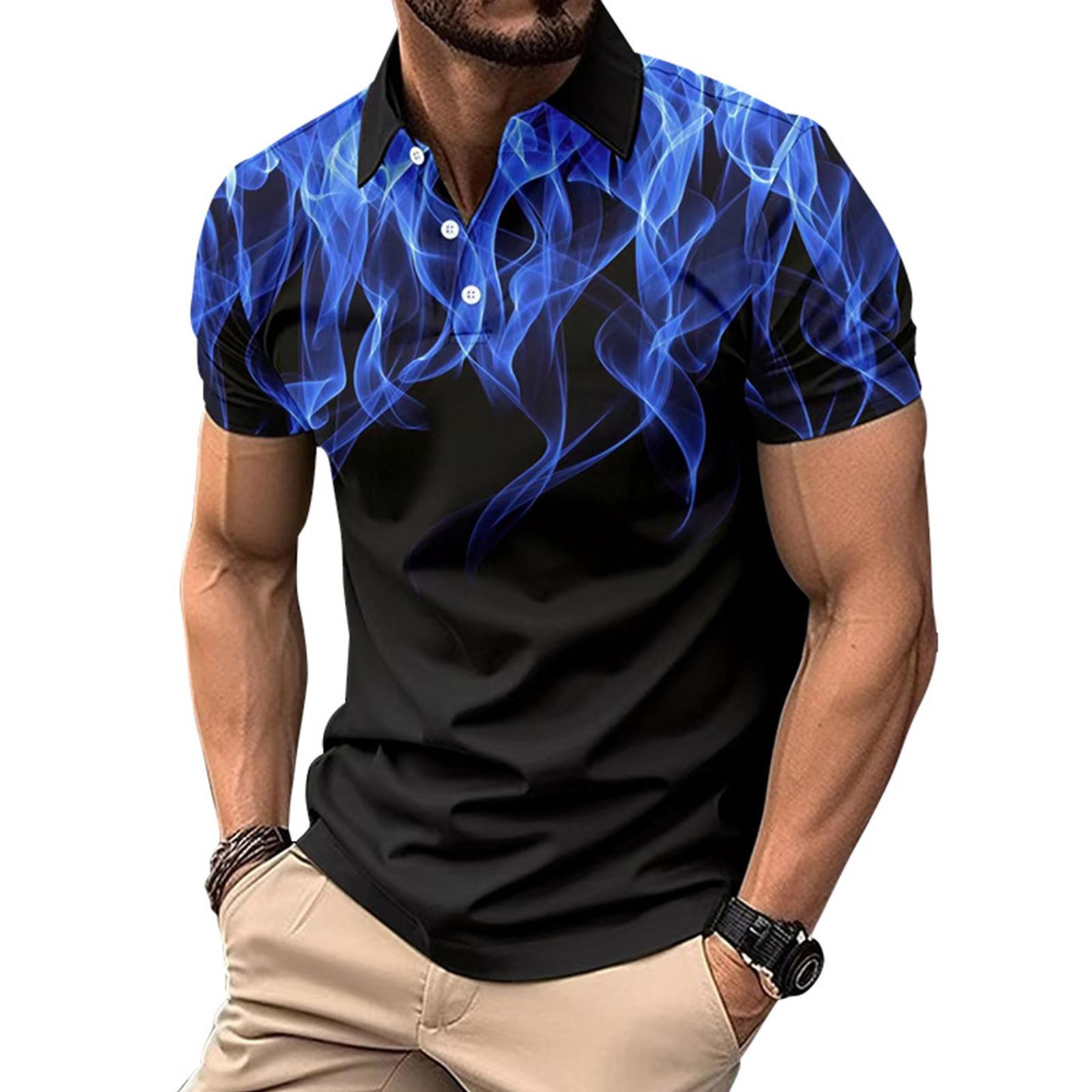 

Мужская рубашка на пуговицах с принтом «Пламенный градиент» с короткими рукавами Мужская рубашка Мужская футболка XXXL синий