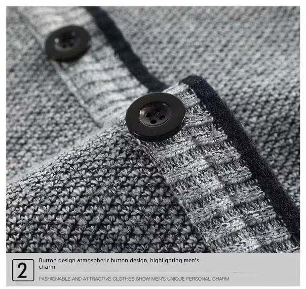 Men's Winter Thickened V-Neck Plus Velvet Sweater Cardigan for Middle-Aged & Elderly