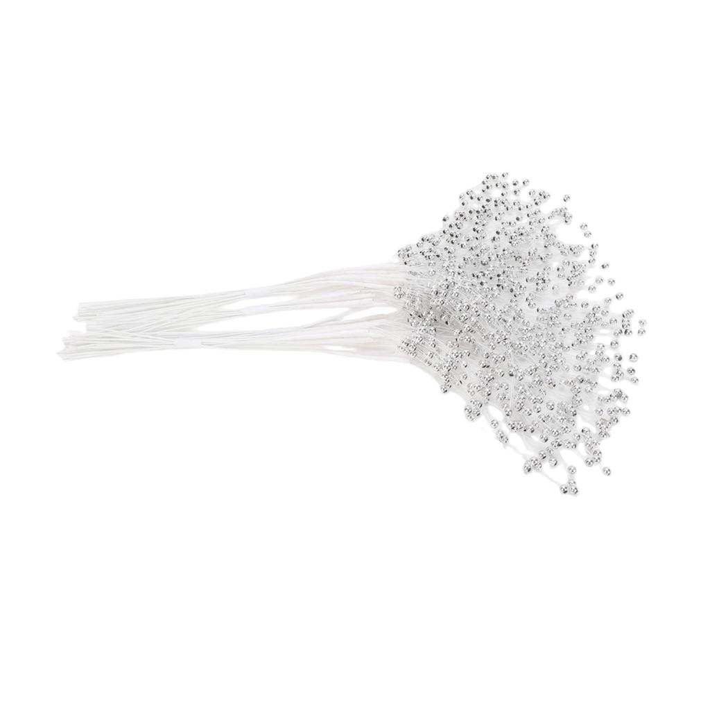 50 PCS Pearl Beaded Stems 4mm Bead String Garland Floral Picks Flexible Wire Bouquet Accessories for Wedding Floral Arrangements Crafts