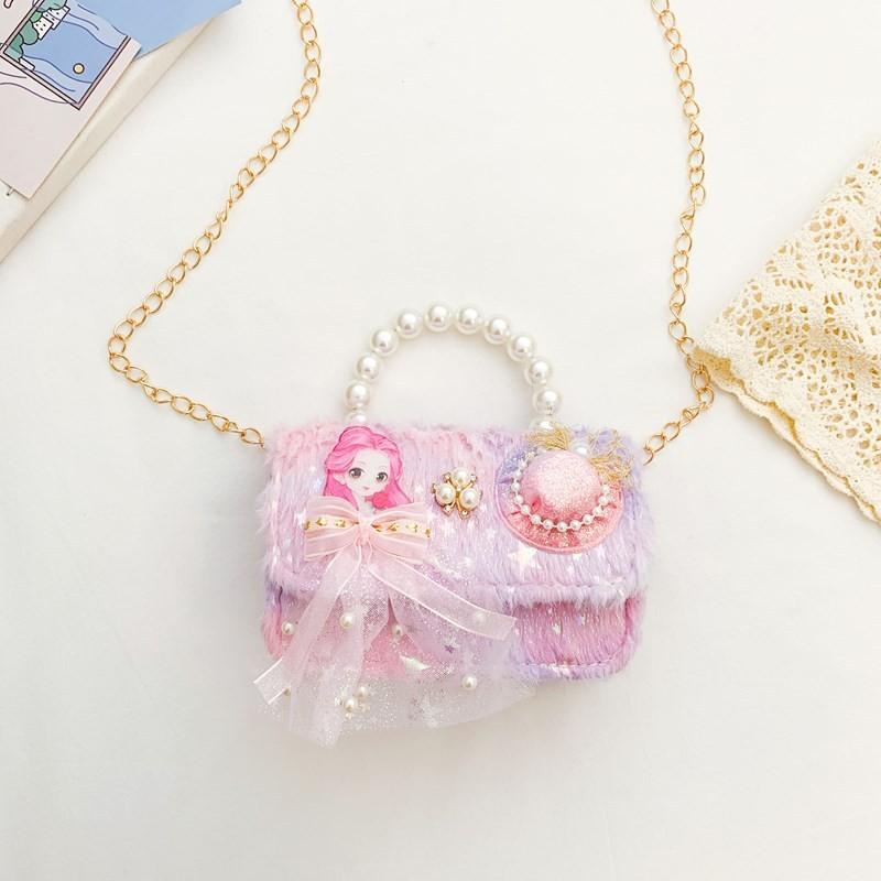Plush Chic Pearl Handbag For Kids Trendy Mini Shoulder Bag In Vibrant Colors