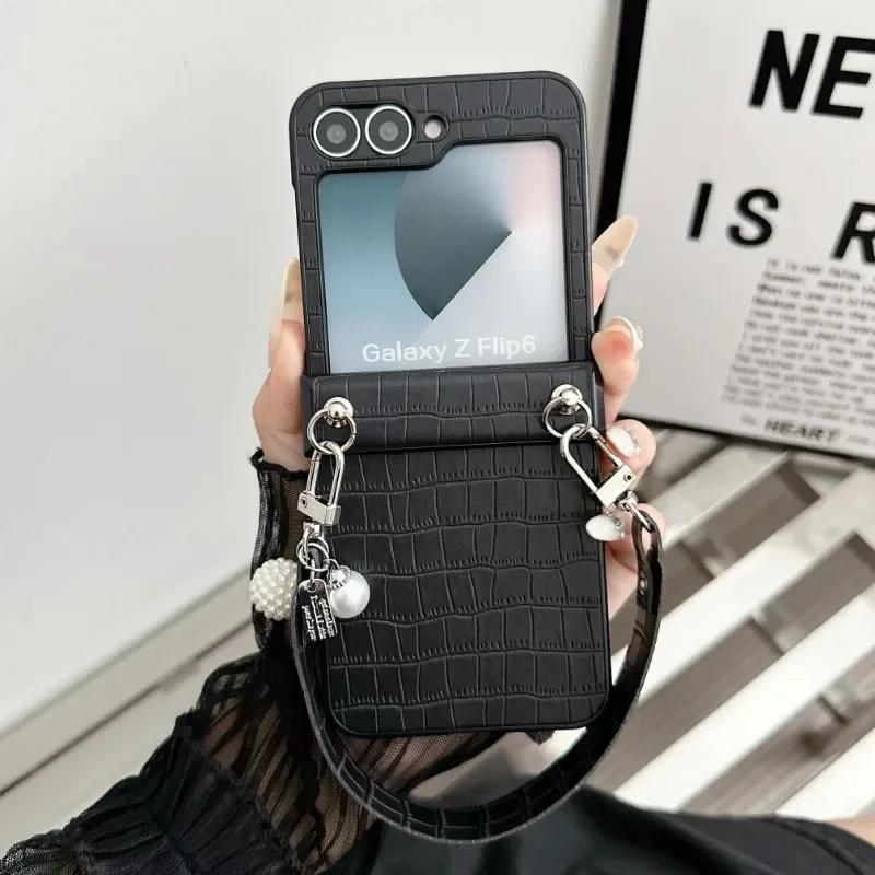 PU-Leder Alligator Muster Handschlaufe Handyhülle für Samsung Galaxy Z Flip 7 6 5 4 3 5G Schutz Stoßfeste Hülle
