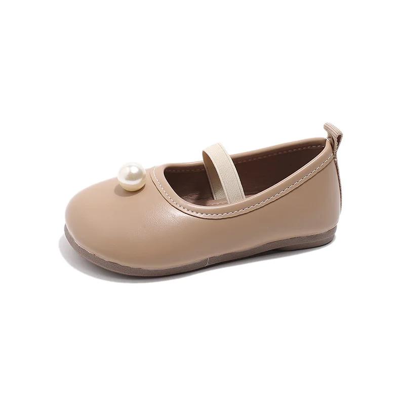 

2024 Детские кожаные туфли для девочек, осень, новая мода, корейский стиль, мягкая подошва, нескользящая, элегантная, универсальная обувь принцессы 23 абрикосовый
