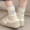 Embroidery Cartoon Socks Stacking Socks Season Fleece Thickened Warm Wool Socks Ab Cute Medium Tube Socks Women