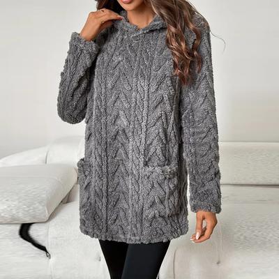 Dámská módní ležérní mikina s kapucí v jednobarevné variantě, volného střihu a s fleecovými kapsami