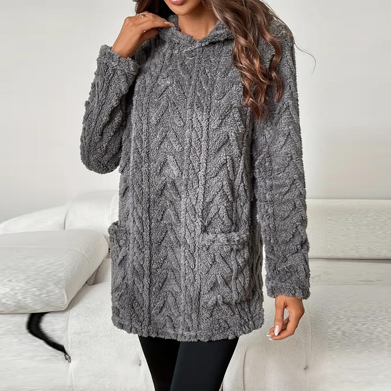 

Женская модная повседневная толстовка с капюшоном однотонной расцветки свободного кроя с флисовыми карманами XL