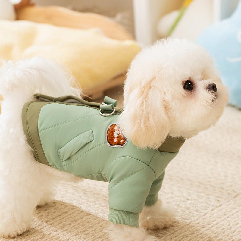 Cute dog cotton-padded clothes to keep warm in autumn and winter Small dog Teddy Bigbear bear sticker quilting cotton two-legged pet clothes