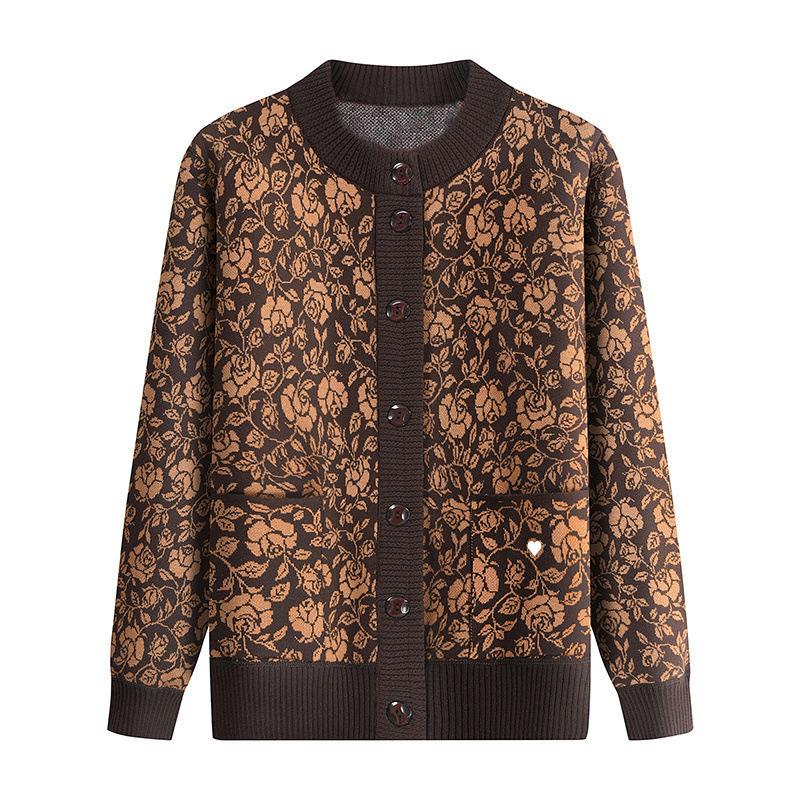 Sweater Women's Old Lady Autumn Sweater Coat Large Size Autumn/Winter Mom's Knitted Sweater Cardigan Warm Sweater Coat