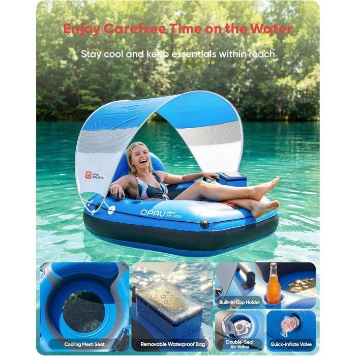 QPAU Tube de Rivière avec Tente Intégrée - Confort et Protection, Bleu Foncé