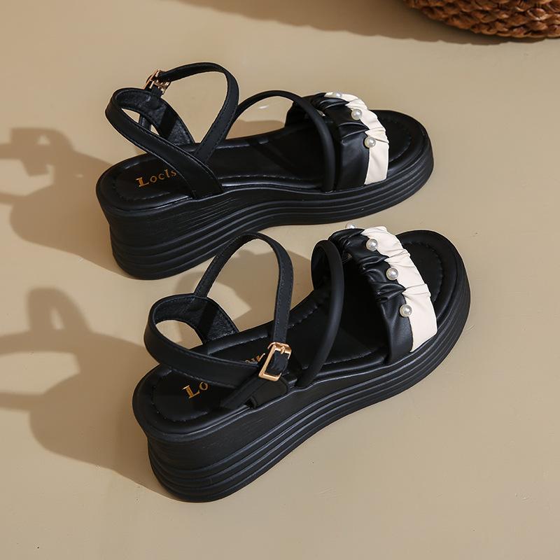 

Босоножки в стиле феи, женские, лето 2025, новая коллекция, обувь на платформе-маффин для ношения с юбкой, пляжная обувь на мягкой подошве 40 чёрный